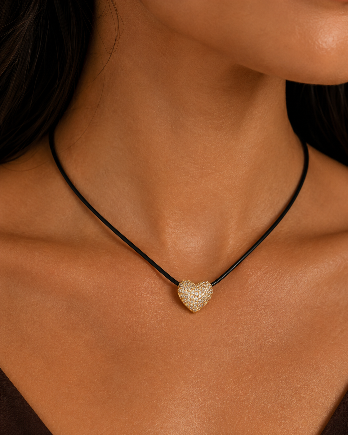 Pave Heart Cord Necklace