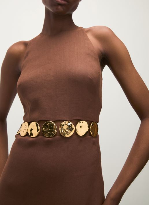 ISLA GOLD-MEDALLION MIDI DRESS IN LIGHT CHICORY
