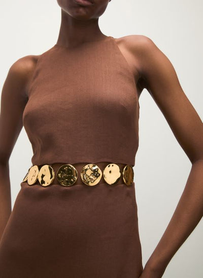 ISLA GOLD-MEDALLION MIDI DRESS IN LIGHT CHICORY
