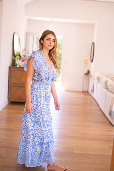 PHOEBE MAXI DRESS IN BLUE - Romi Boutique