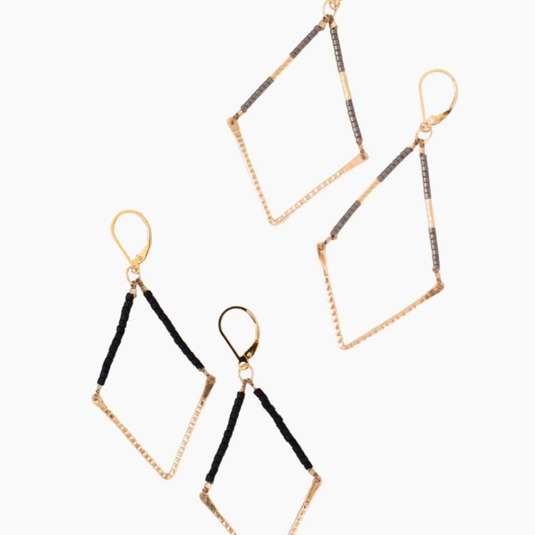Maya Bauman BEADED V EARRINGS SMALL IN BLACK at Romi Boutique