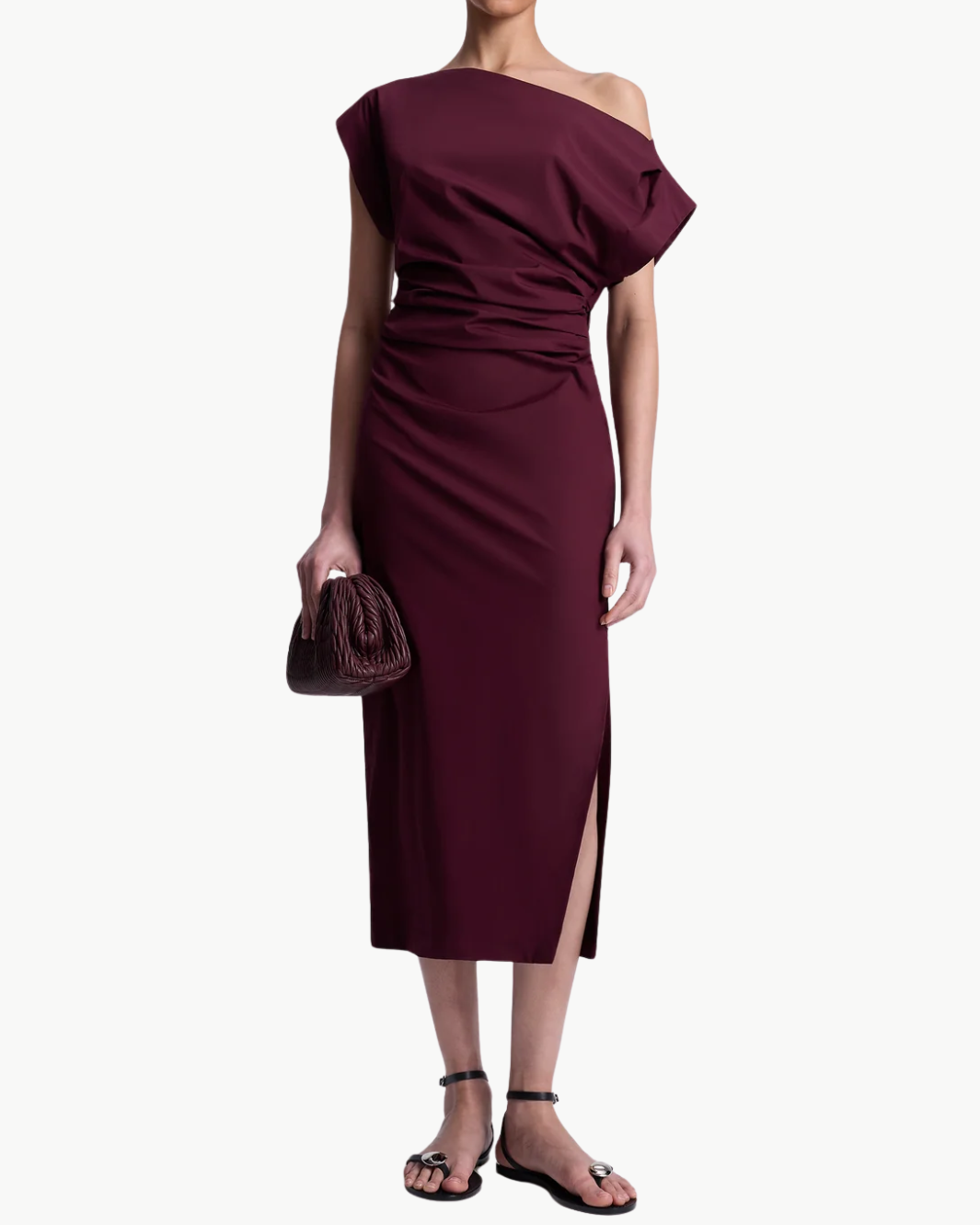 NARA OFF SHOULDER MIDI DRESS IN PLUM - Romi Boutique