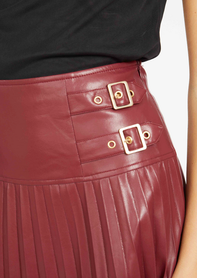 HENDRIX VEGAN LEATHER SKIRT IN CABERNET