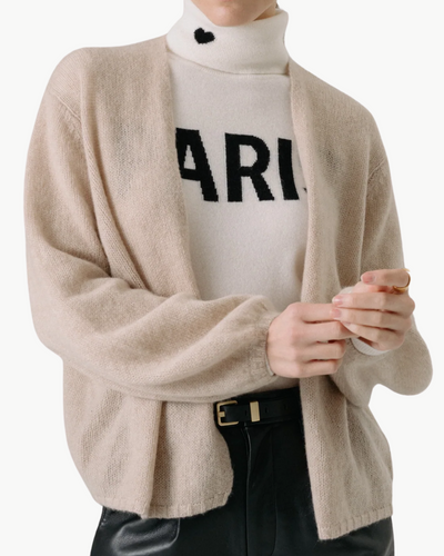 JUNIPER BALLOON-SLEEVE OPEN CARDIGAN IN JUTE