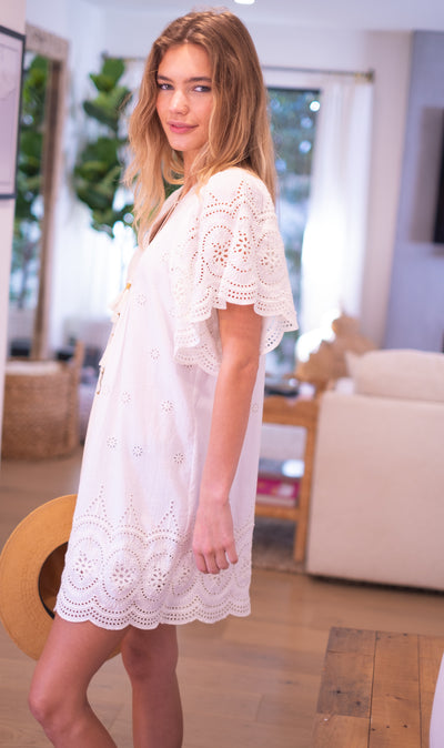 ANGEL DRESS IN WHITE EYELET - Romi Boutique