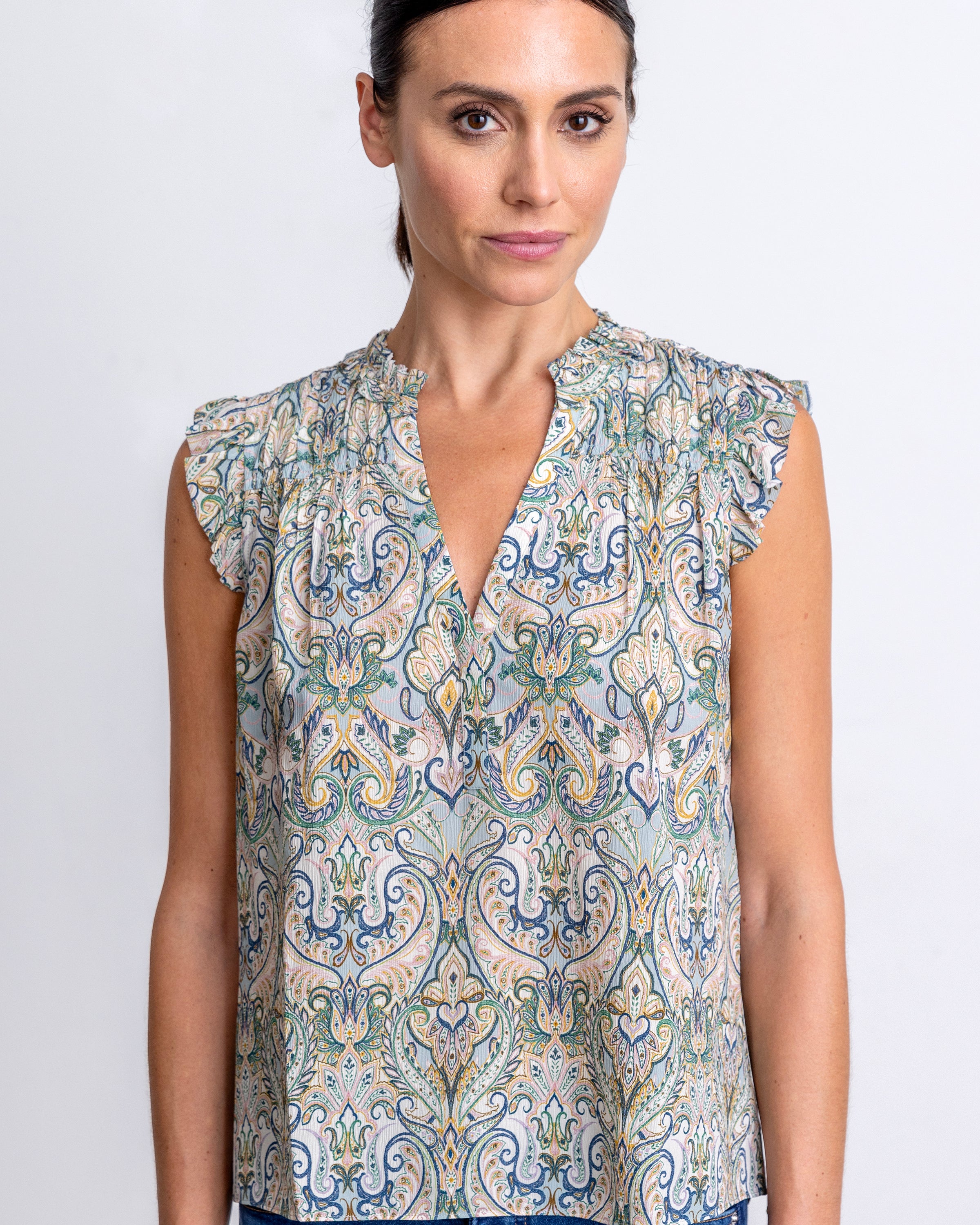 Go Silk GO SLEEVELESS GIRLY BLOUSE at Romi Boutique