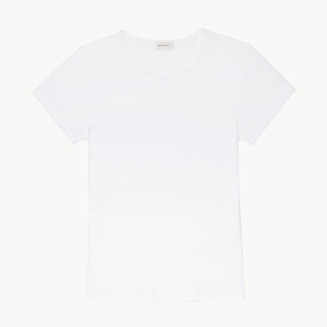 DONNI. THE POINTELLE BABY TEE at Romi Boutique