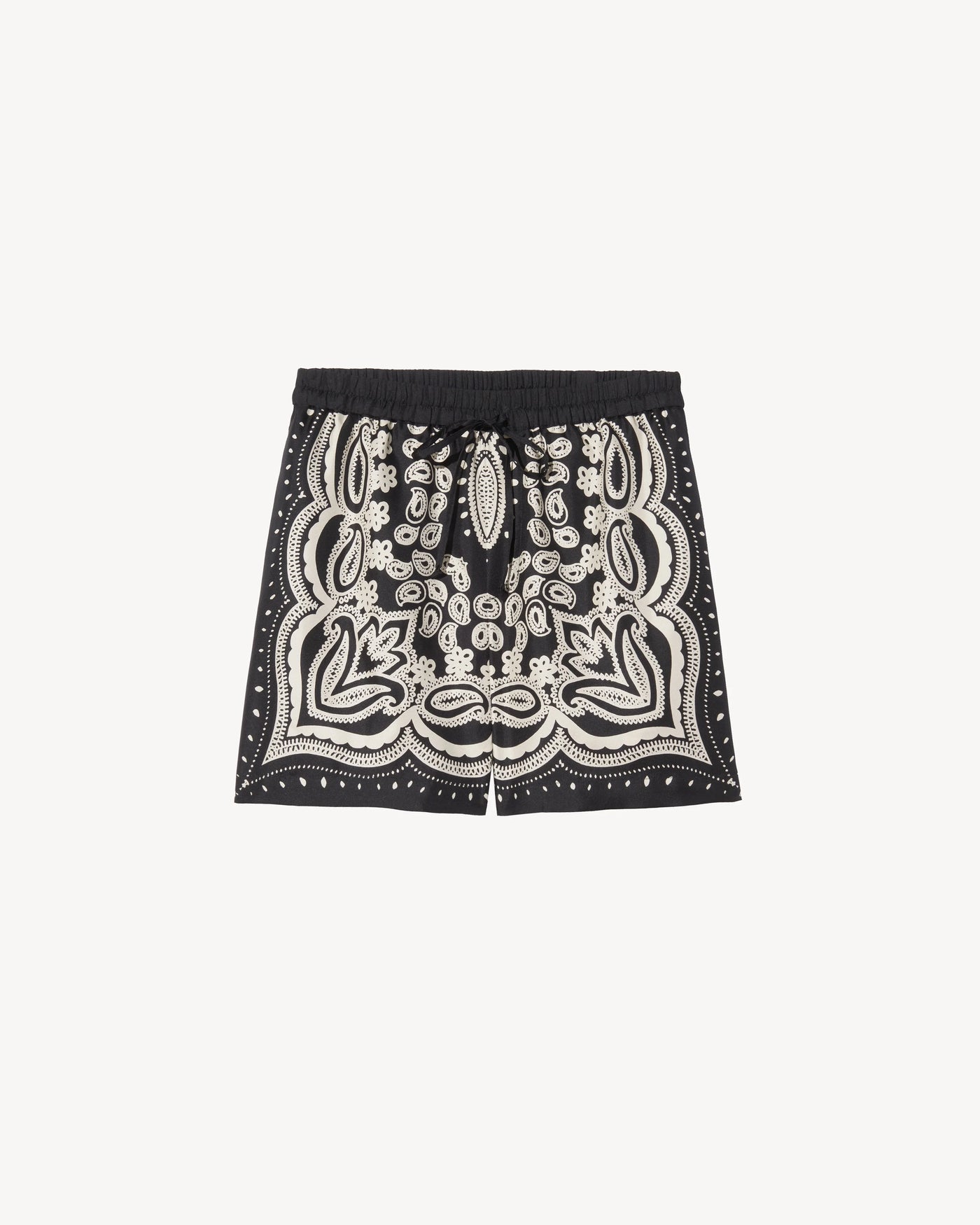 FRANCES SILK SHORT IN BLACK AND IVORY BANDANA - Romi Boutique