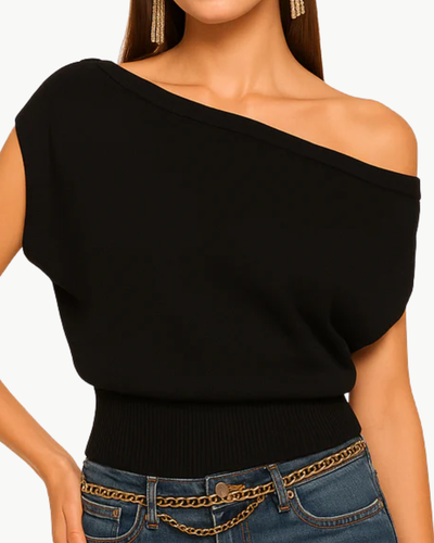 CHET MERINO OFF-THE-SHOULDER SWEATER IN BLACK