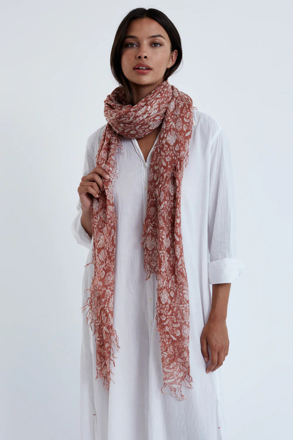 DAHLIA FLORAL CASHMERE AND SILK SCARF IN SEQUOIA - Romi Boutique