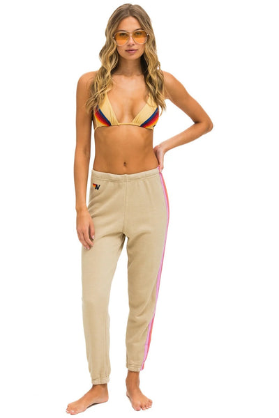 5 STRIPE WOMENS SWEATPANTS IN SAND/PINK GREEN