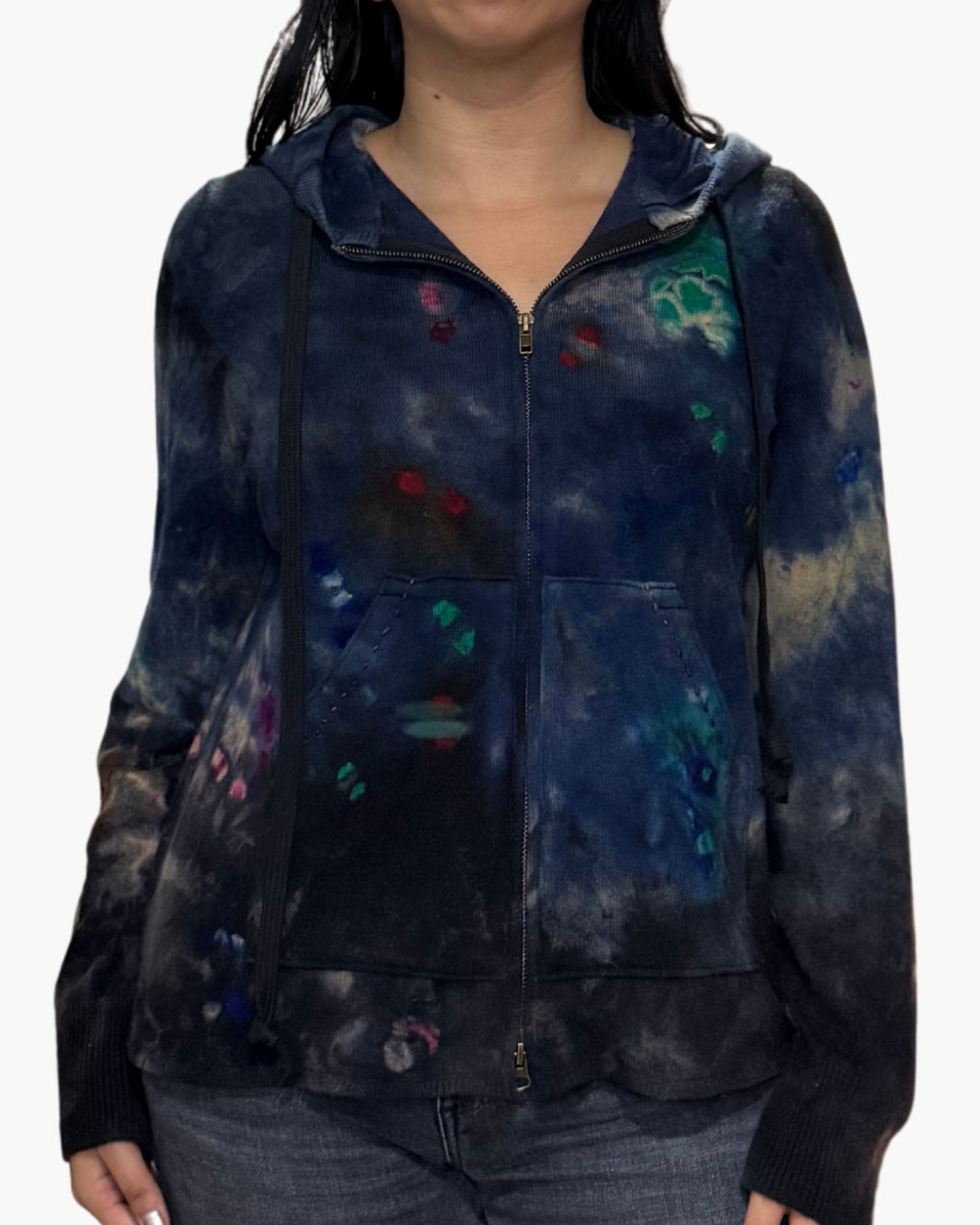 OVERSIZED HOODIE CROP BLOSSOMS IN GUNMETAL W/ MULTI