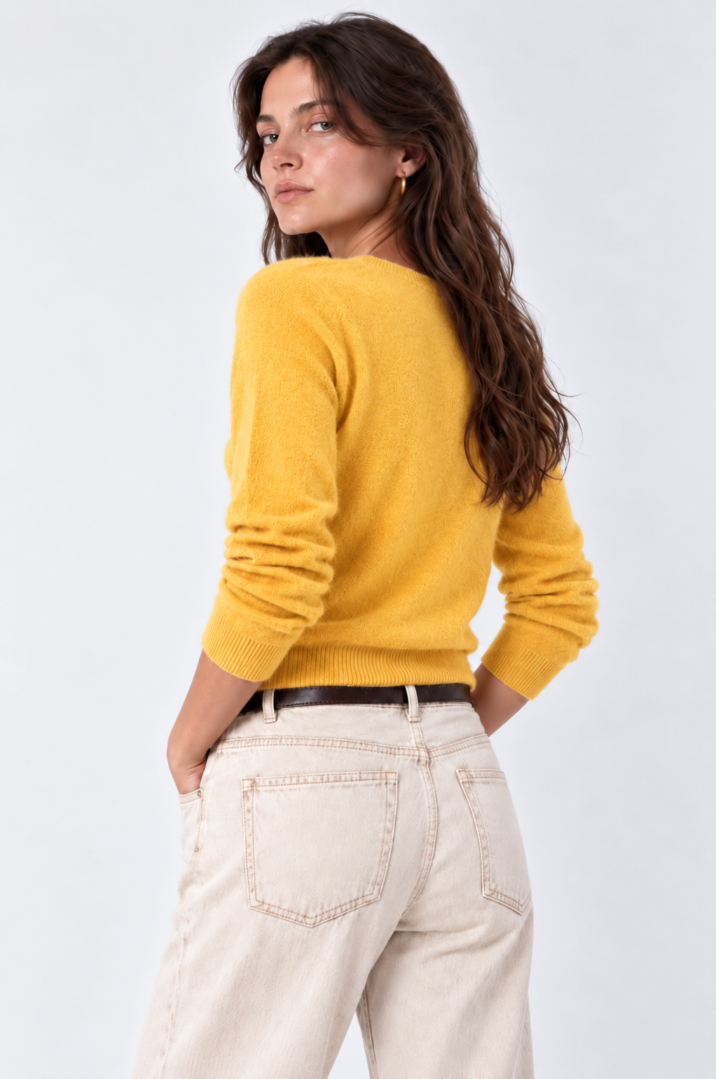 Minnie Rose Cashmere Long Sleeve Shrunken V Neck at Romi Boutique