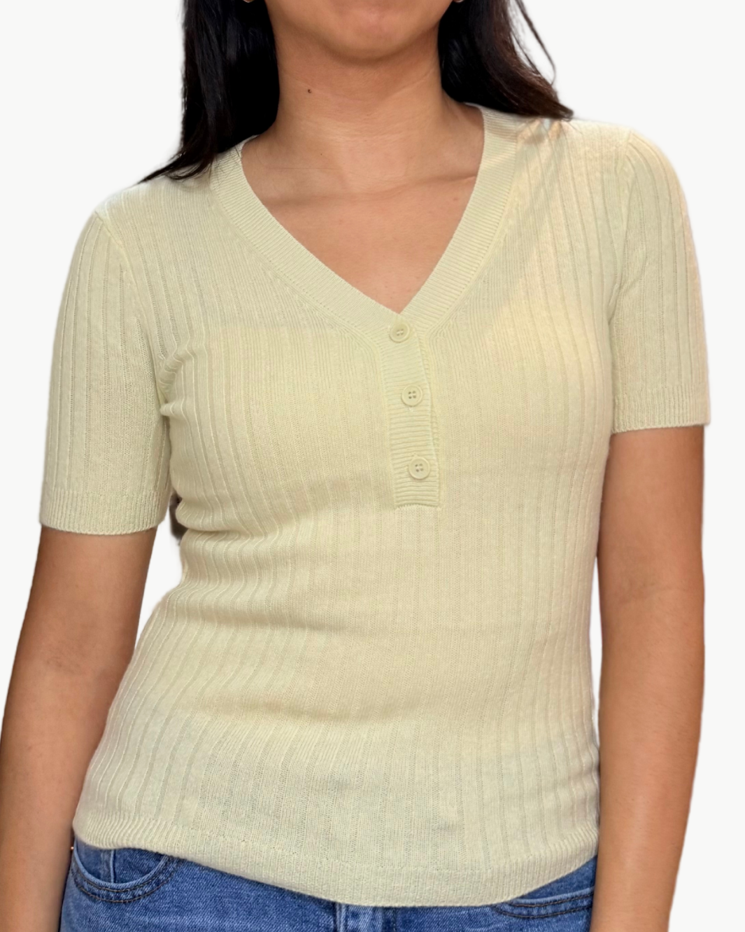 KENNEDY V-NECK HENLEY SHORT SLEEVE IN PALE CITRON by Sablyn - Romi Boutique