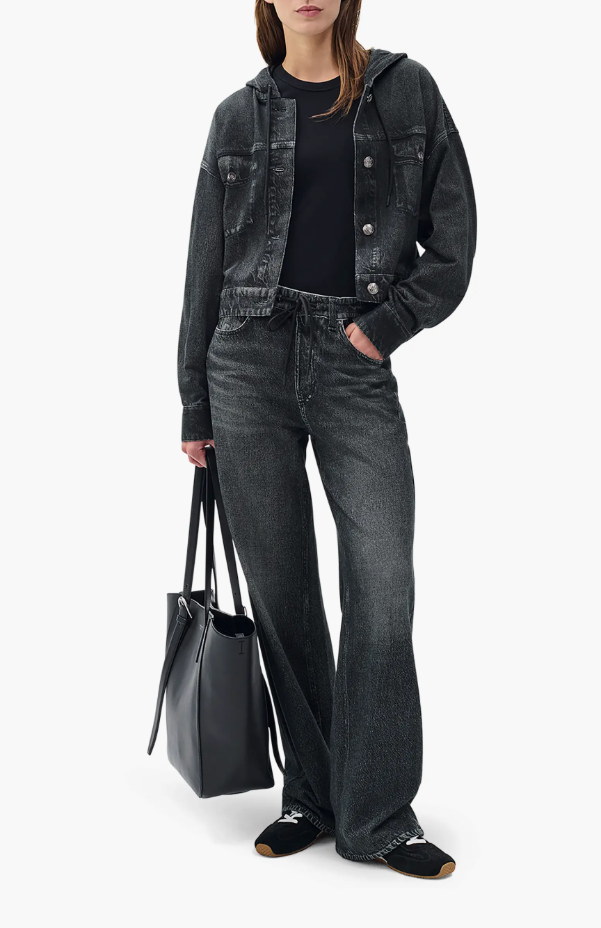 MIRAMAR TERRY HOOD TRUCKER JACKET IN FADED BLACK