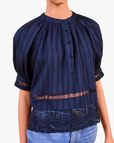 FAYE PUFF SLEEVE BLOUSE IN MIDNIGHT - Romi Boutique
