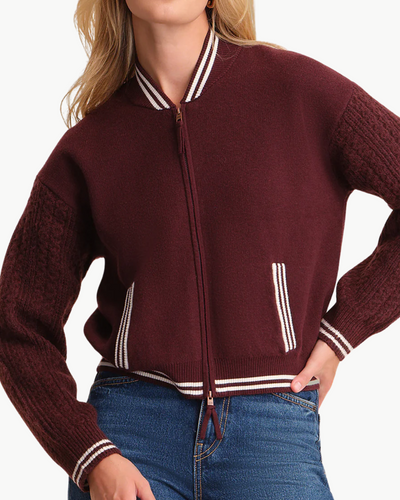 FLYNN CABLE SLEEVE BOMBER IN BOTTLE OXBLOOD MULTI