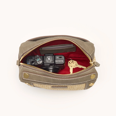 EVAN CROSSBODY SMALL IN PEWTER RAFFIA/BRUSHED GOLD