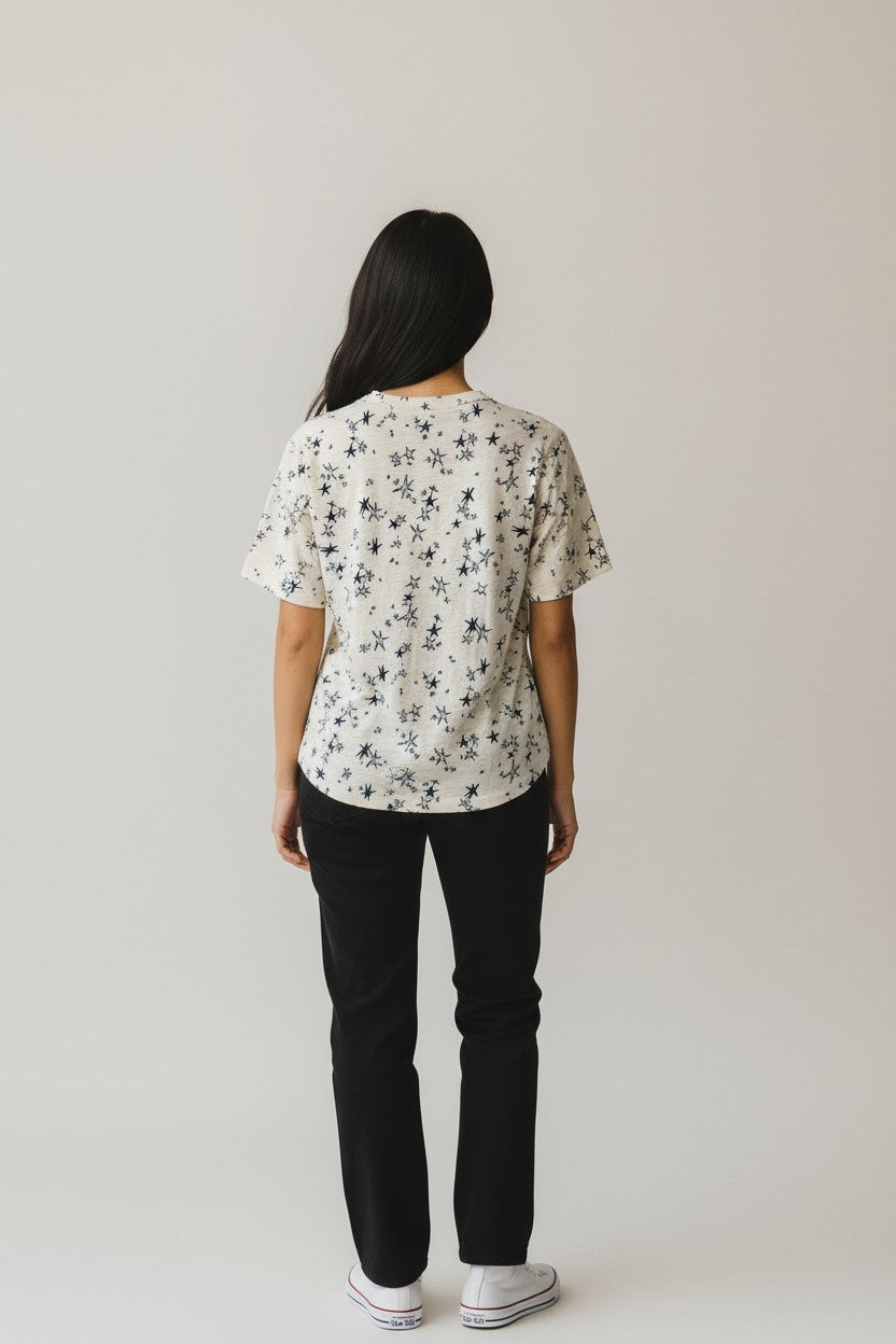 ALL OVER STARS TEE IN IVORY MULTI