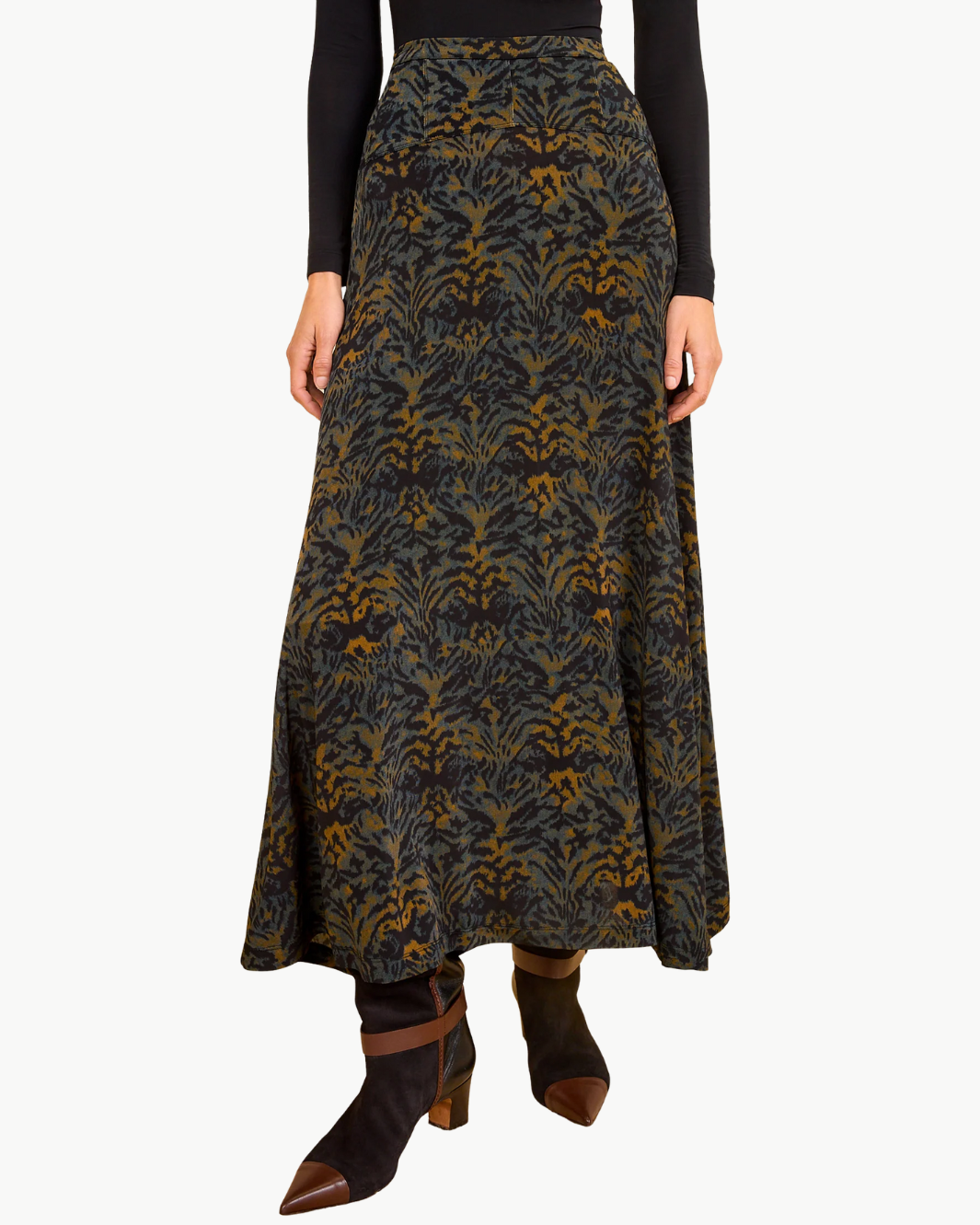 PAOLA JERSEY HIGH WAIST MIDI SKIRT IN DESERT JASPER