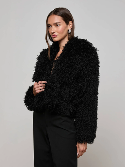 AURA CROPPED FAUX FUR JACKET IN BLACK
