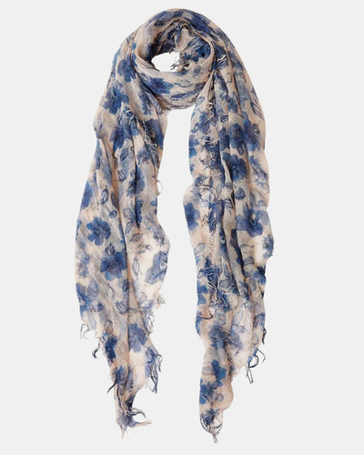 FRENCH FLORAL CASHMERE AND SILK SCARF IN JET STREAM - Romi Boutique