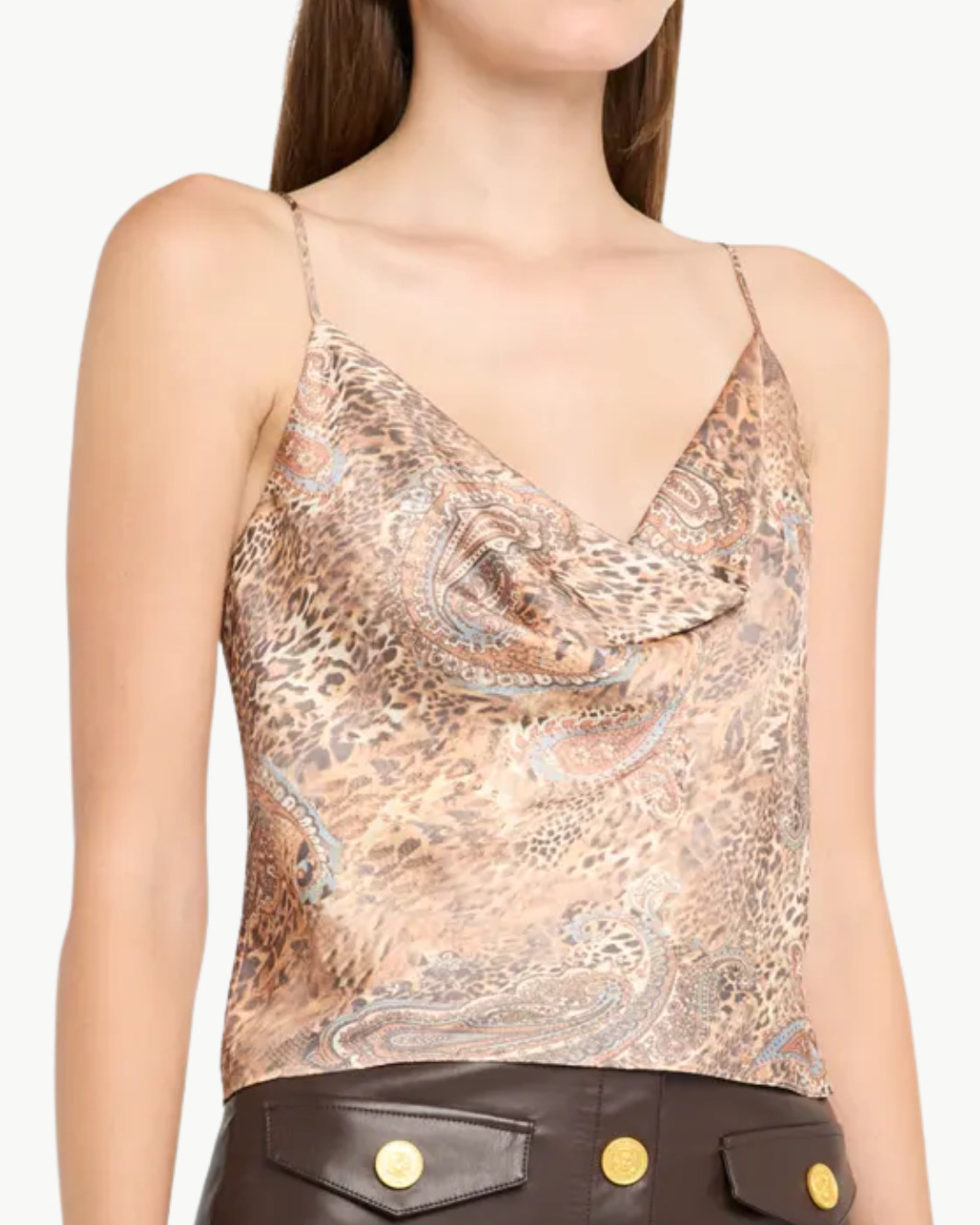 CALISTA SILK CAMISOLE IN BROWN/BLUE VALENCIA LEOPARD