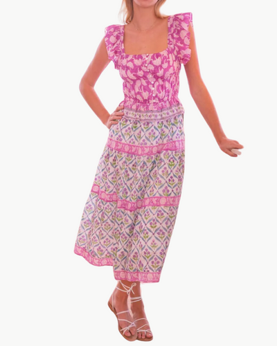 FLEUR MIDI DRESS IN MIXED PRINTS - Romi Boutique