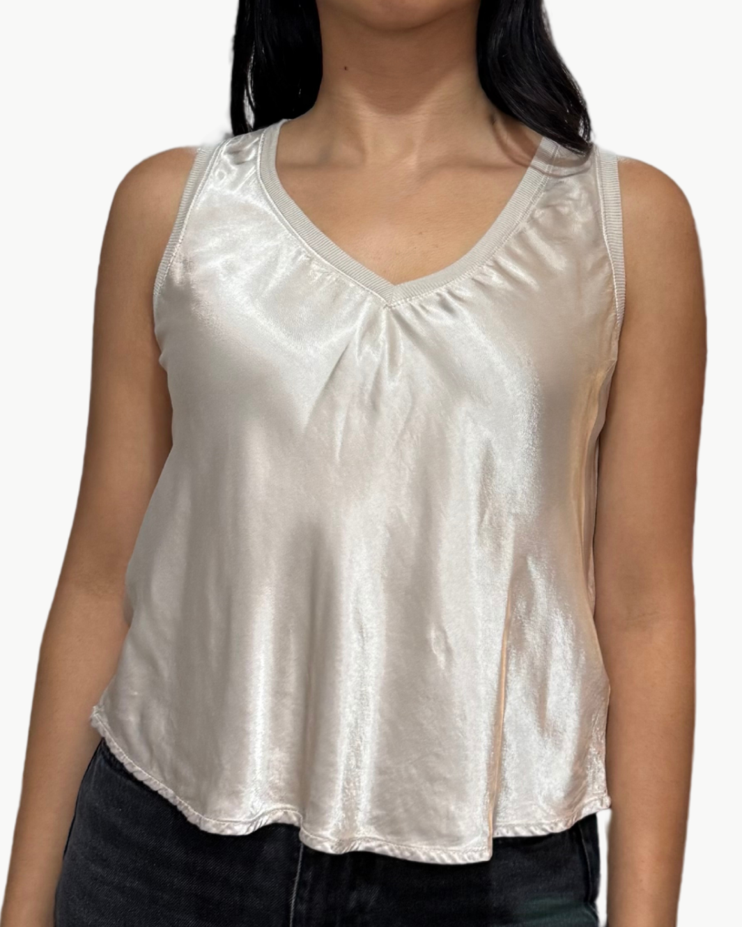 LIZ V NECK TANK IN CEMENT - Romi Boutique
