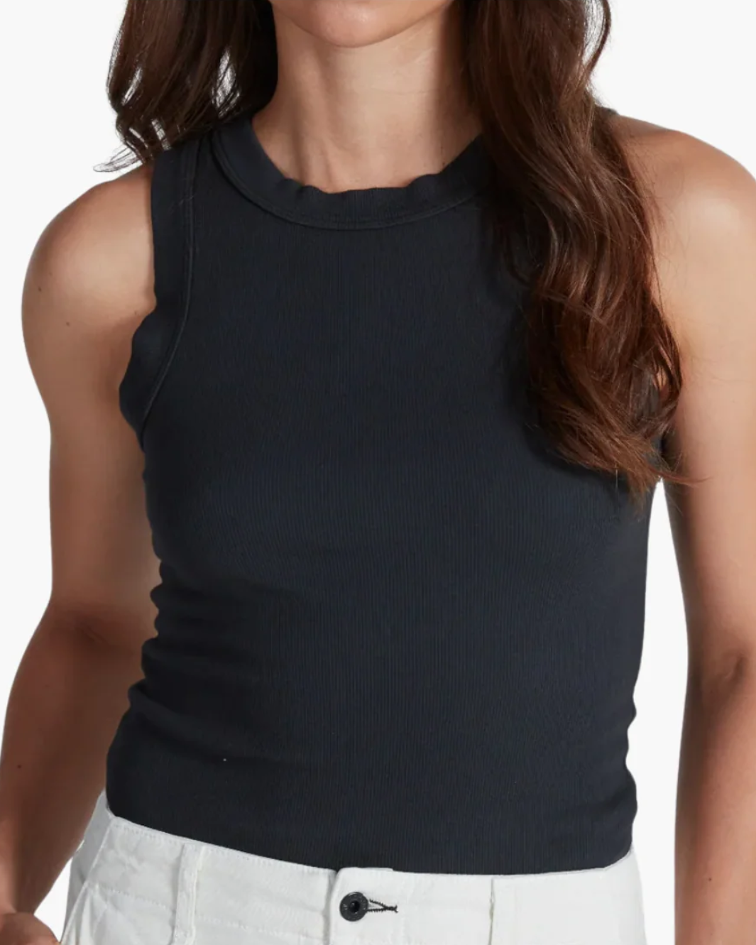 RIB TANK IN STONE BLACK - Romi Boutique
