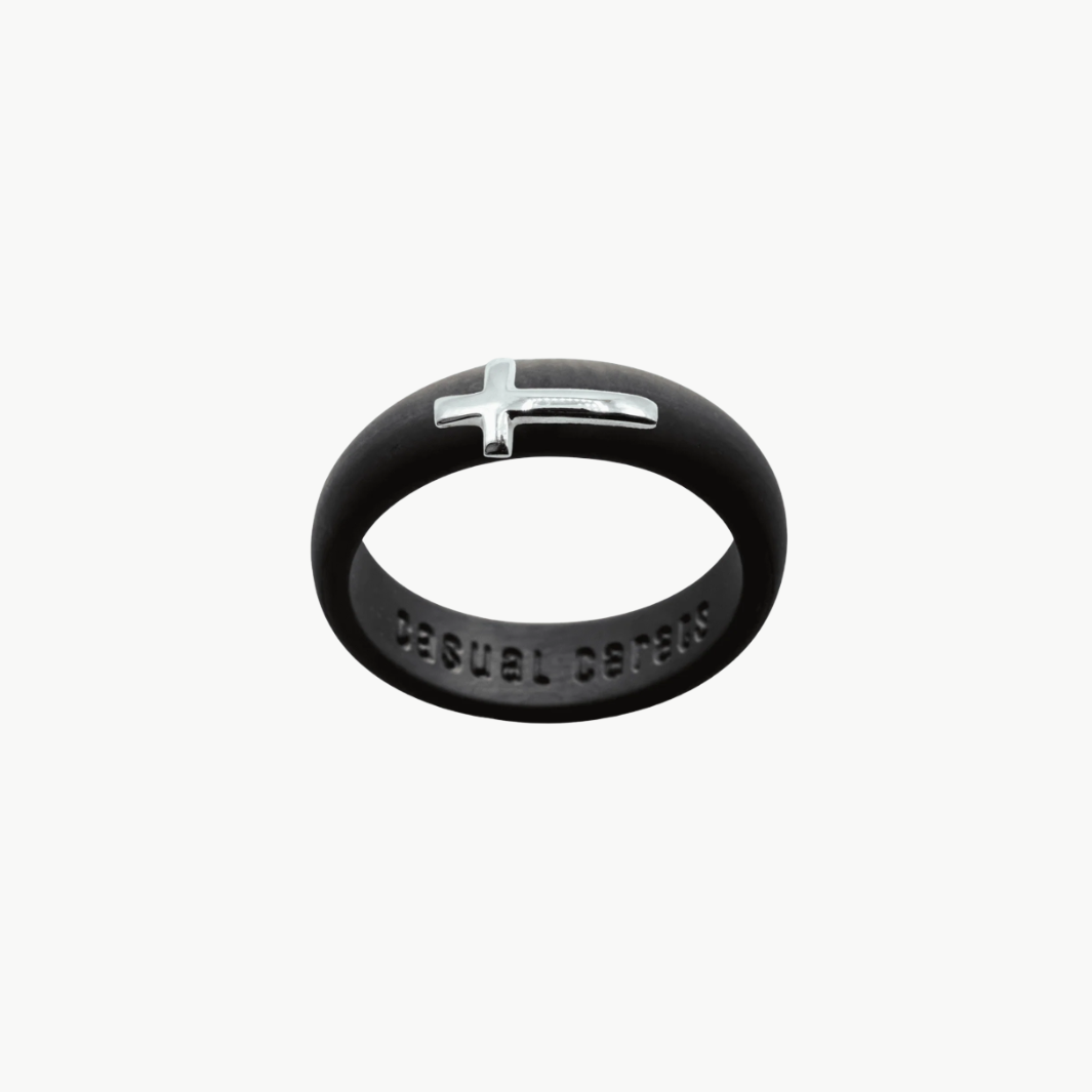 Sterling Silver Sideways Cross Silicone Ring