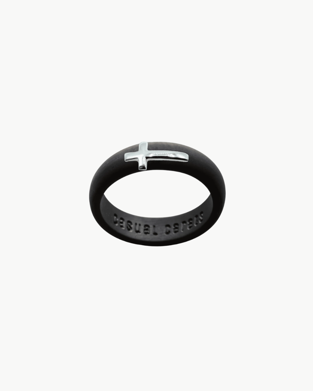 Sterling Silver Sideways Cross Silicone Ring