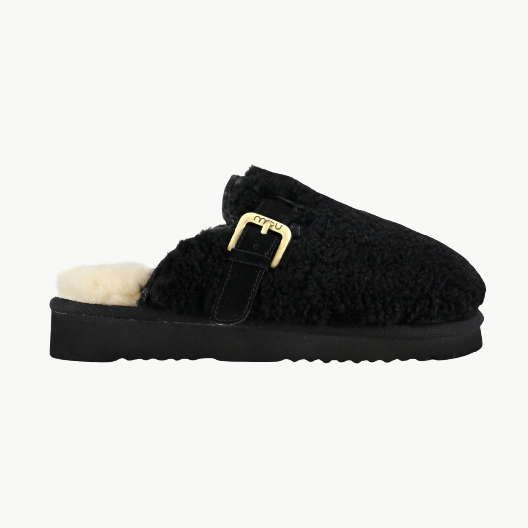 CURLY SHEEPSKIN ESKIMO SLIPPER IN BLACK