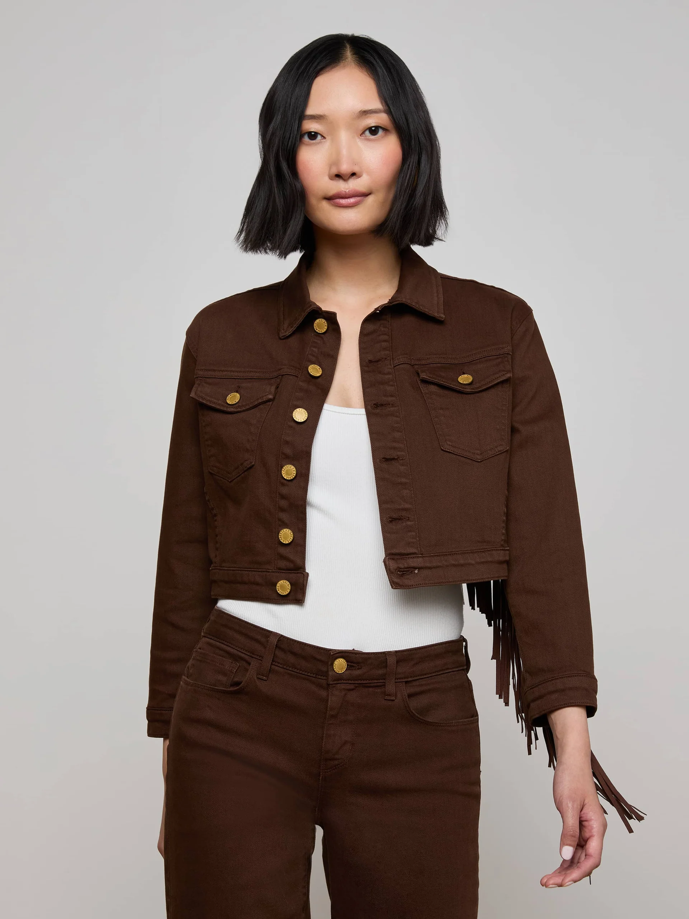 KODA FRINGE JEAN JACKET IN BROWN