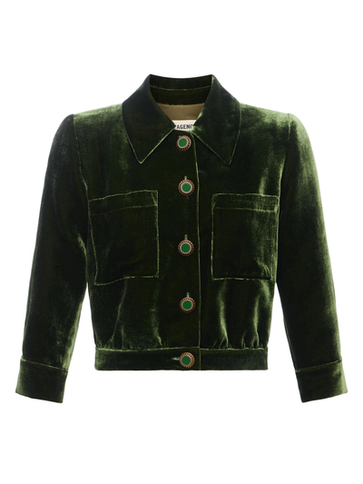 JIA VELVET JACKET IN DEEP OLIVE COATED