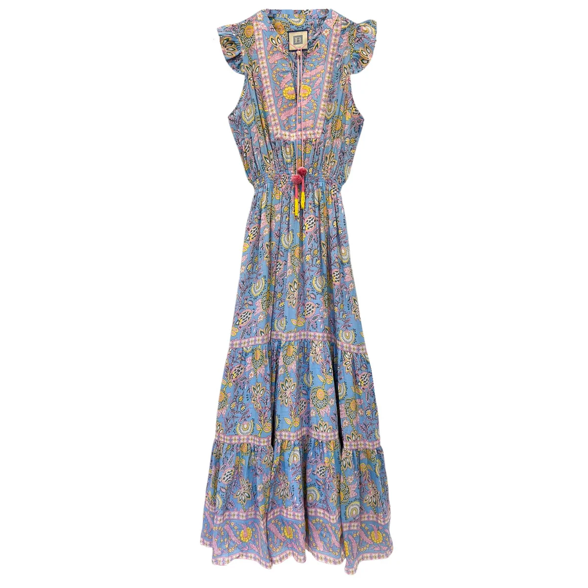 LOLA MAXI DRESS IN BLUE YELLOW PRINT