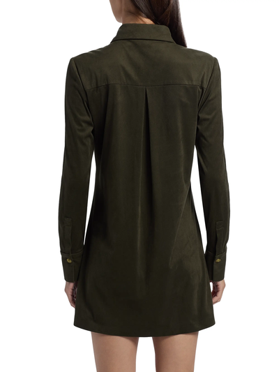 MARIA FAUX SUEDE MINI DRESS IN DEEP OLIVE