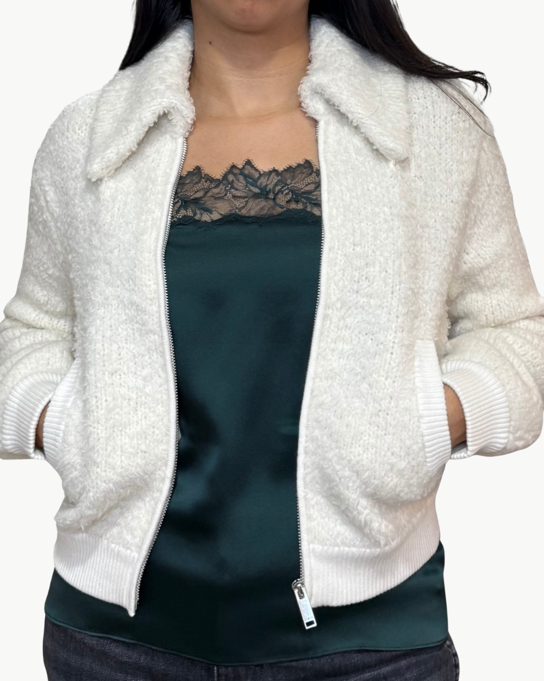 CODY COLLARED ZIP UP JACKET IN GARDENIA by Sablyn - Romi Boutique