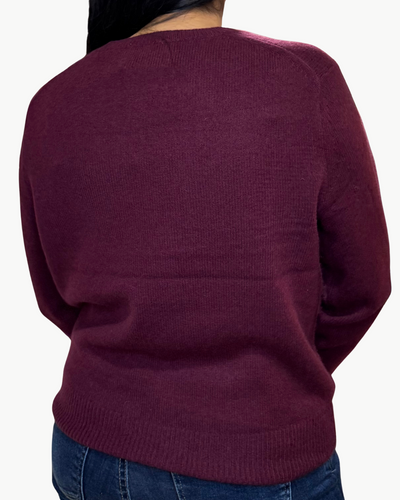 CASHMERE RIB TRIM CREWNECK IN SANGRIA