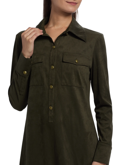 MARIA FAUX SUEDE MINI DRESS IN DEEP OLIVE