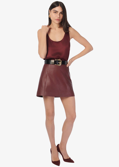 CILIAN GENUINE LEATHER MINI SKIRT IN SYRAH