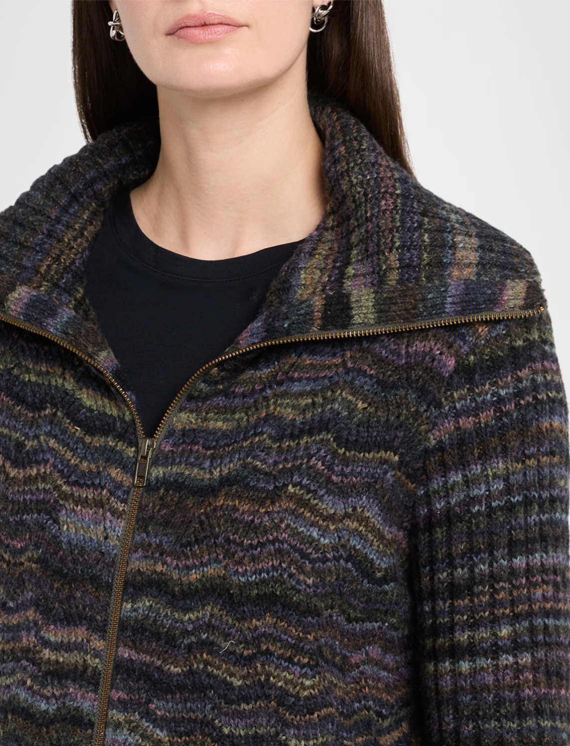 Space Dye Basketweave Zip Front Jacket
