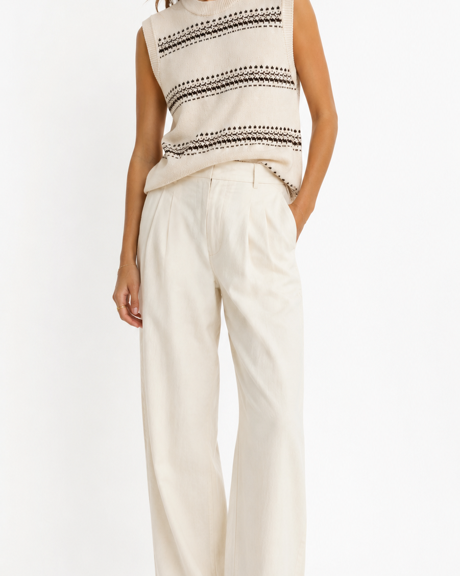 Striped Jacquard Sleeveless Crew Sweater