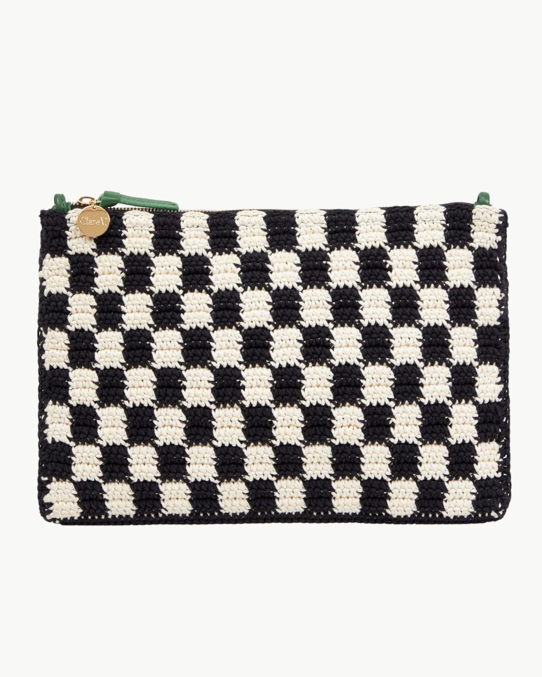 FLAT CLUTCH IN BLACK AND CREAM CROCHET CHECKER - Romi Boutique