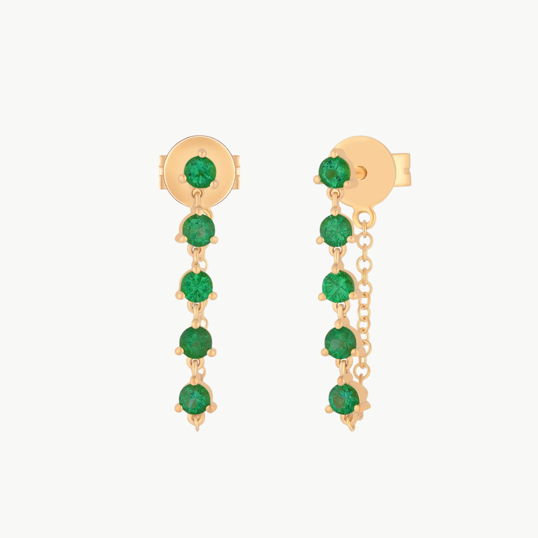 EF Collection Multi Emerald Chain Stud Earrings at Romi Boutique