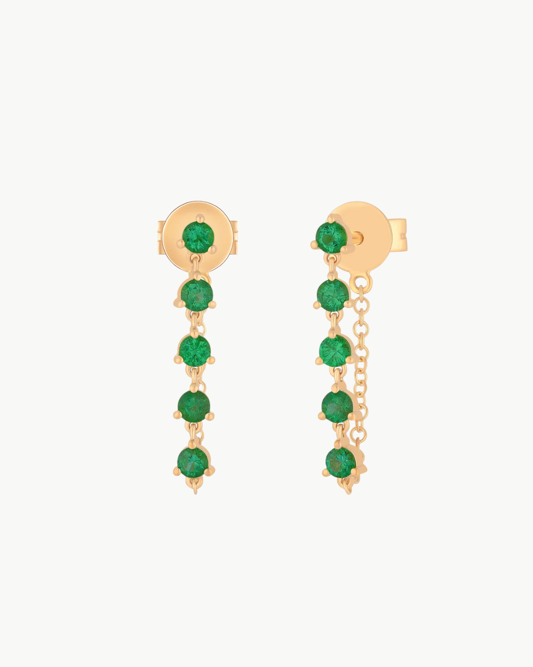 MULTI EMERALD CHAIN STUD EARRING IN 14K YELLOW GOLD - Romi Boutique
