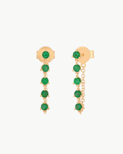 MULTI EMERALD CHAIN STUD EARRING IN 14K YELLOW GOLD