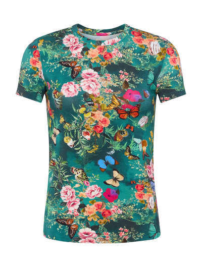 RESSI FITTED TEE IN BOTTLE GREEN MULTI CHARONDA BUTTERFLY