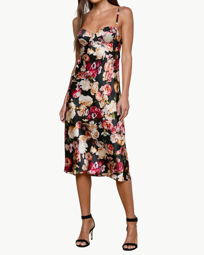 SOLAY BIAS CUT SLIP DRESS IN MULTI CLUSTER FLORAL