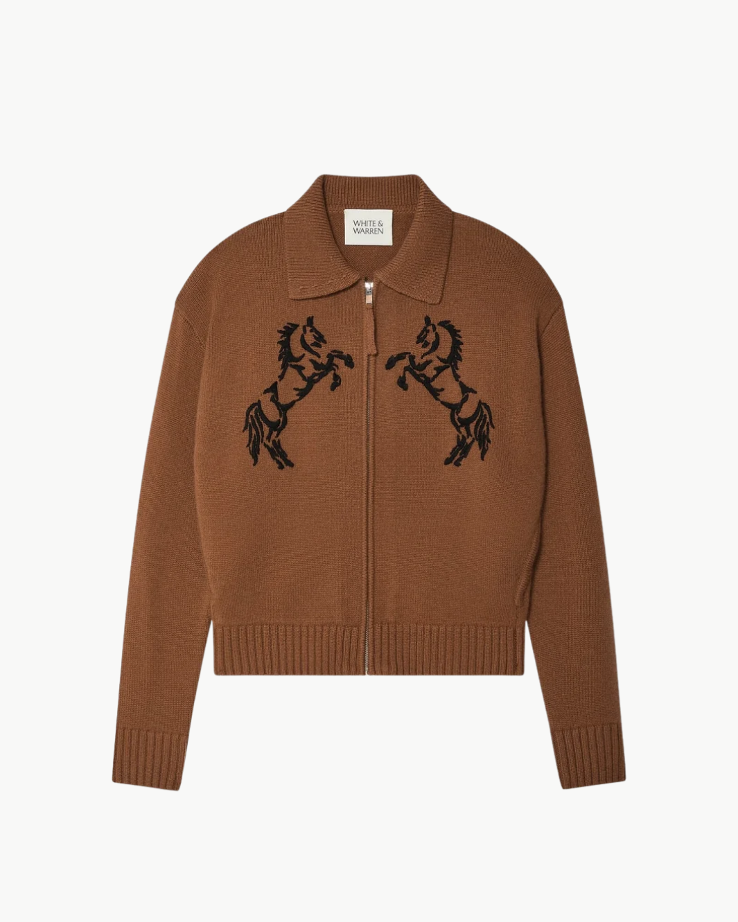 Cashmere Blend Horse Zip-Up Sweater